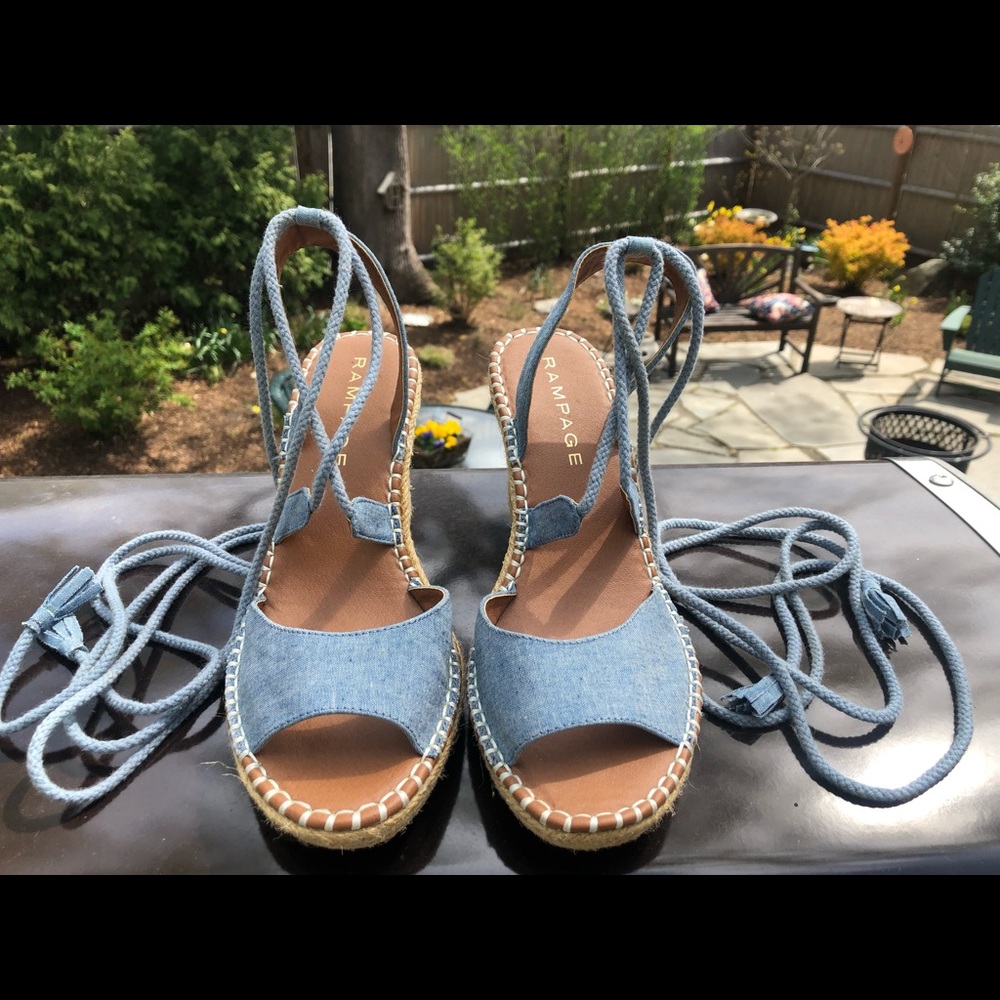Rampage ‘Harriet’ Espadrilles Wedge Heel Tie Ankle NWOB